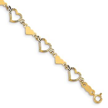 14K Yellow Gold Polished Diamond-cut Open and Stamp Heart Bracelet