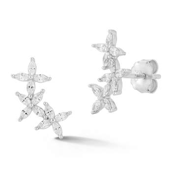 Rachel Zoe CZ Triple Flower Stud Earrings in Rhodium Over Sterling Silver