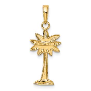 14k Yellow Gold Polished and Textured 2D Palmetto Palm Tree Pendant