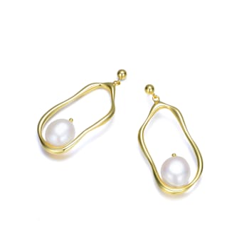 Pear Shape Pearl Drop Earrings In 14K Gold Over Sterling Silver
