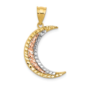 14K Tri-color Gold Diamond-Cut Moon Pendant