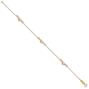 14K Tri-Color Puffed Heart Bracelet