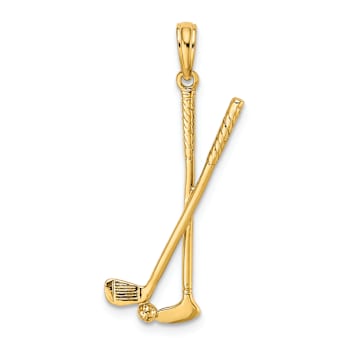 14k Yellow Gold 3D Textured Double Golf Clubs with Ball Charm