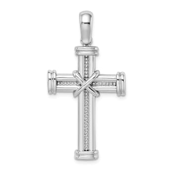 Rhodium Over 14K White Gold with X In Center Of Cross Charm Pendant