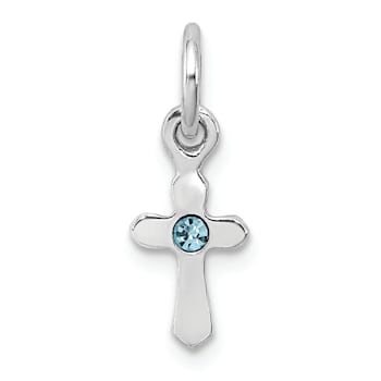 Rhodium Over Sterling Silver Child's March Light Blue Preciosca Crystal
Cross Pendant
