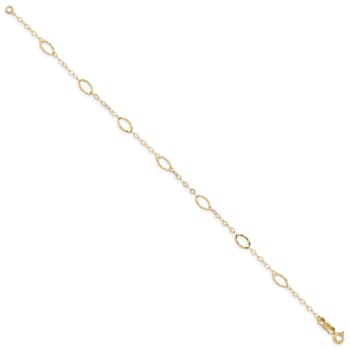 14k Yellow Gold 4mm Oval Design Diamond-Cut Link Bracelet