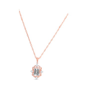 Octagonal Aquamarine and Cubic Zirconia 18K Rose Gold Over Sterling
Silver Pendant with chain, 2ctw