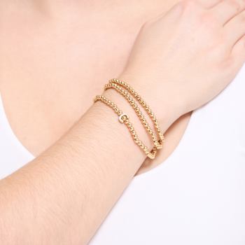 Initial C CZ Beaded Bracelet Set In 14K Gold Over Brass 0.11ctw