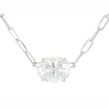 Oval Moissanite Solitaire Pendant Necklace In Platinum-Enhanced Sterling Silver