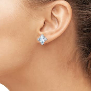 Sky Blue Topaz & Accent White Diamond Sterling Silver Earrings 1.00ctw