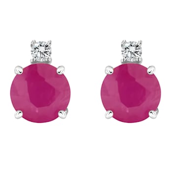5mm Round Ruby with Diamond Accents 14k White Gold Stud Earrings