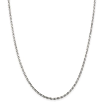 Rhodium Over Sterling Silver 2.5mm Diamond-cut Rope Chain
