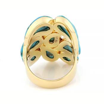 Turquoise Pear Large Ring In 18K Gold Over Sterling Silver