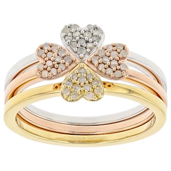 White Diamond Rhodium and 14k Yellow And Rose Gold Over Sterling Silver
Set Of 3 Rings 0.26ctw