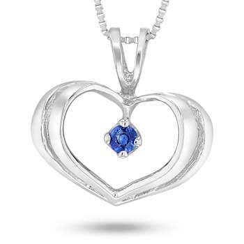 0.06ct Sapphire Heart Pendant in 14k White Gold