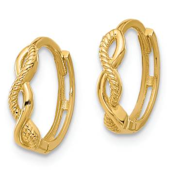 14k Yellow Gold Polished and Textured 1/2" Braided Hinged Hoop Earrings