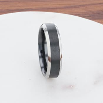 ATNOS Brushed Black Center Polished Beveled Edges Men’s Titanium Wedding
Ring 6mm