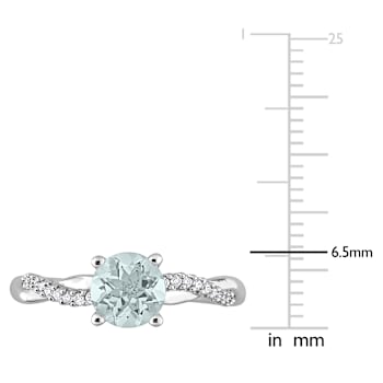 Aquamarine and Diamond 14K White Gold Crossover Ring 1.15ctw