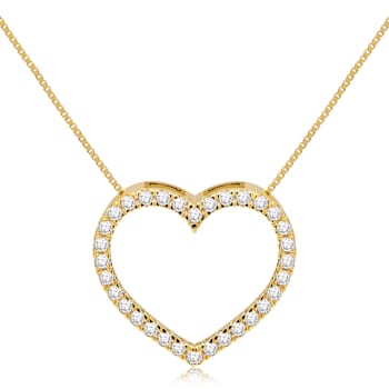 White Cubic Zirconia 14k Yellow Gold Heart Pendant With Chain 0.35ctw