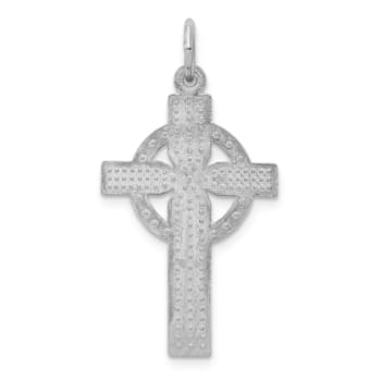 Rhodium Over 14K White Gold Celtic Cross Charm