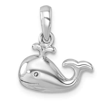 Rhodium Over Sterling Silver Polished Whale Pendant