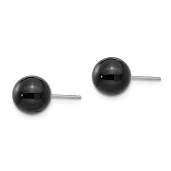 Rhodium Over 14K White Gold Onyx Bead Earrings