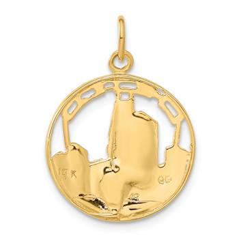 14k Yellow Gold Textured Chicago Skyline Charm Pendant