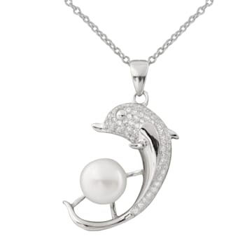 8-9mm White Cultured Freshwater Pearl Sterling Silver Pendant W/Chain