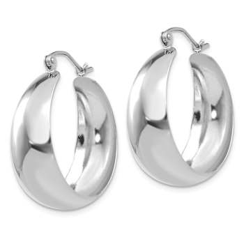 Rhodium Over 14k White Gold 1 1/8" Polished Tapered Hoop Earrings