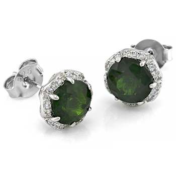 Chrome Diopside And Zircon Stud Earrings In Sterling Silver