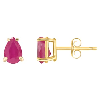 6x4mm Pear Shape Ruby 14k Yellow Gold Stud Earrings