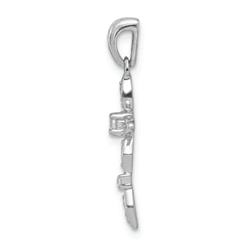 Rhodium Over 14k White Gold Diamond Cross Pendant