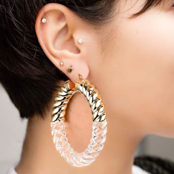 14K Yellow Gold Over Brass Acrylic XL Clear Chunky Rope Hoop Earrings