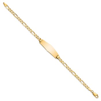 14k Yellow Gold Soft Diamond Shape Flat Figaro Link ID Bracelet