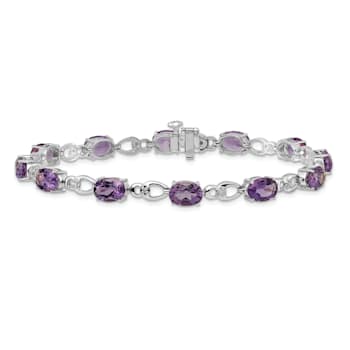 Rhodium Over 14k White Gold Amethyst and Diamond Bracelet