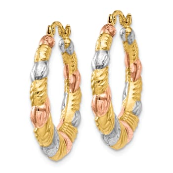 14k Yellow Gold and Rhodium Over 14k Yellow Gold 7/16" Scalloped
Hoop Earrings