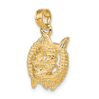 14k Yellow Gold 3D Textured Pisces Zodiac pendant