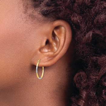 14k Yellow Gold and Rhodium Over 14k Yellow Gold 13/16" Diamond-Cut
Oval Hoop Earrings