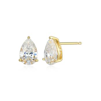 Pear Shape Moissanite 14k Yellow Gold Over Silver Stud Earrings 3.00ctw DEW