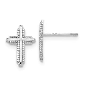 Rhodium Over 14k White Gold Polished and Textured Cross Stud Earrings