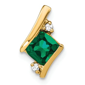 10k Yellow Gold 1.49 ctw Cushion Lab Created Emerald and Diamond Chain
Slide Pendant
