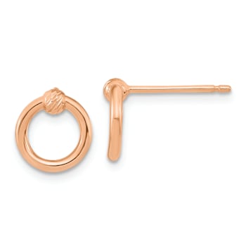 14k Rose Gold Polished and Diamond-Cut Circle Stud Earrings