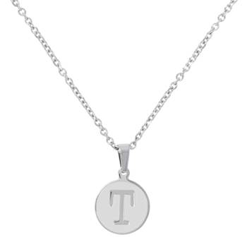 Initial T Charm Pendant Necklace In Silver-Tone