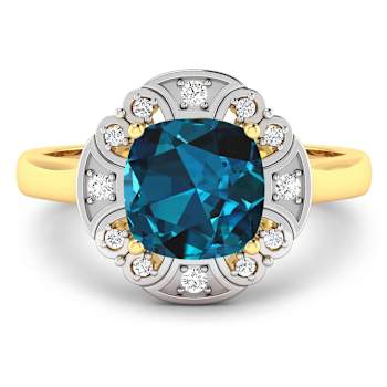 London Blue Topaz and White Diamond 14K Yellow Gold Halo Ring 2.24 ctw