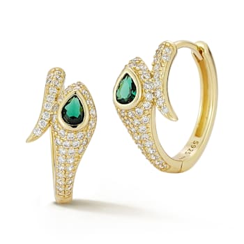 Rachel Zoe CZ Pave Snake Hoop Earrings in 14K Gold Over Sterling Silver