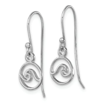 Rhodium Over Sterling Silver Polished Wave Dangle Earrings