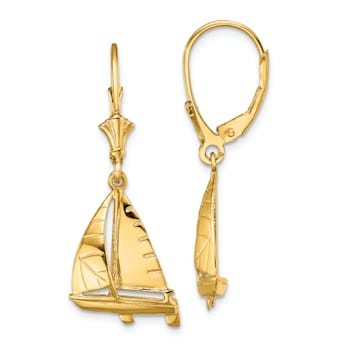 14k Yellow Gold 3D Sailboat Dangle Earrings