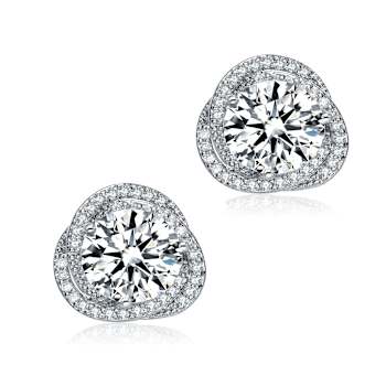 CZ Swirl Halo Stud Earrings In Sterling Silver