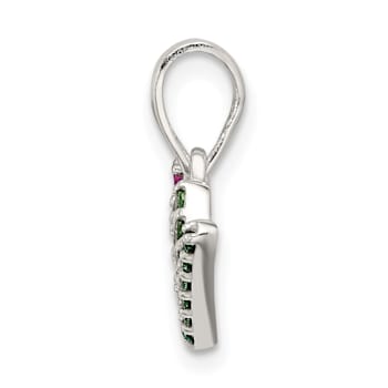 Sterling Silver Polished Red, White and Green CZ Joy Pendant