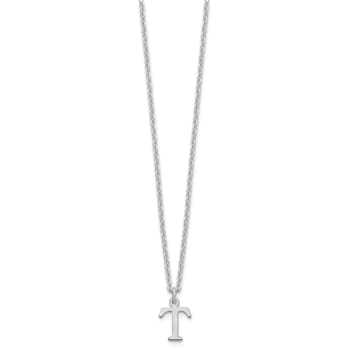 Rhodium Over Sterling Silver Cutout Letter T Initial Necklace